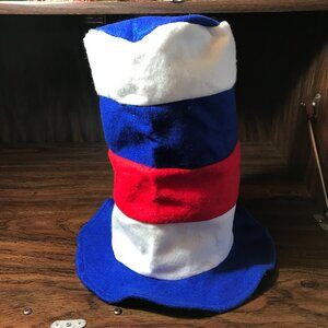 White Blue Red Stove Pipe Felt Hat Adult Unisex Costume Halloween Patriotic